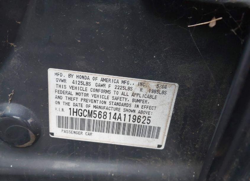 Photo 9 of 2004 Honda Accord 2.4 EX (VIN 1HGCM56814A119625)