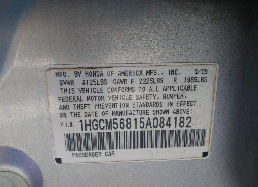 Photo 9 of 2005 Honda Accord 2.4 EX (VIN 1HGCM56815A084182)