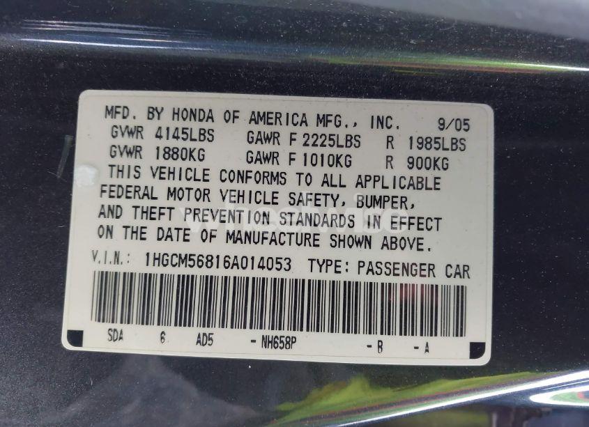Photo 9 of 2006 Honda Accord 2.4 EX (VIN 1HGCM56816A014053)