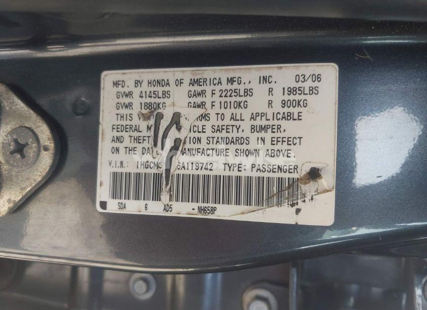Photo 12 of 2006 Honda Accord 2.4 EX (VIN 1HGCM56816A119742)
