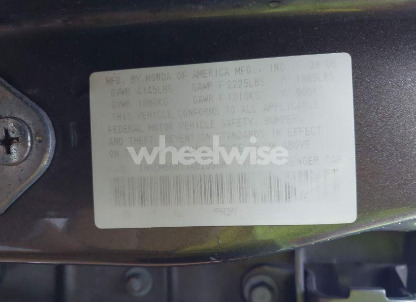 Photo 9 of 2007 Honda Accord 2.4 EX (VIN 1HGCM56817A020968)