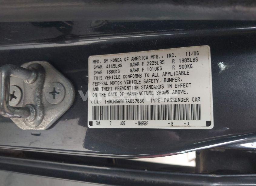 Photo 9 of 2007 Honda Accord 2.4 EX (VIN 1HGCM56817A057650)