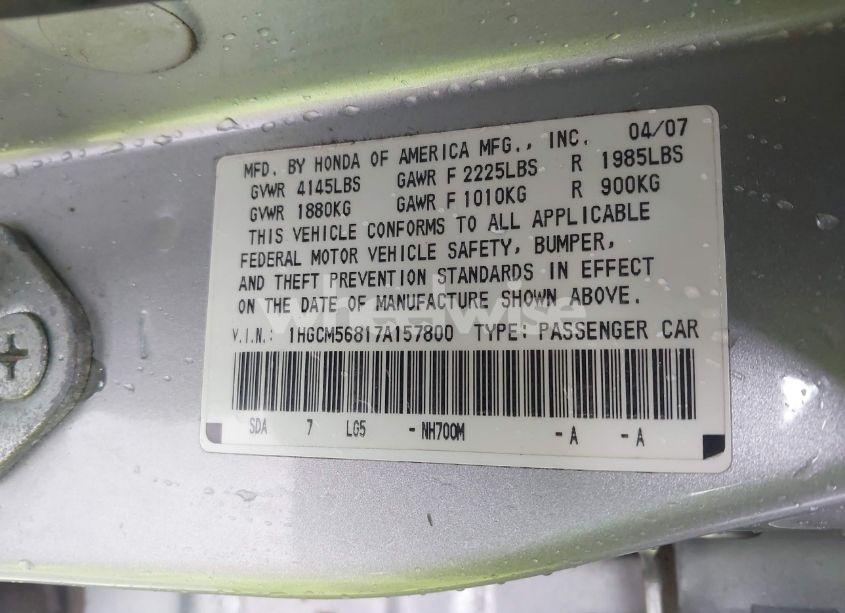 Photo 9 of 2007 Honda Accord 2.4 EX (VIN 1HGCM56817A157800)