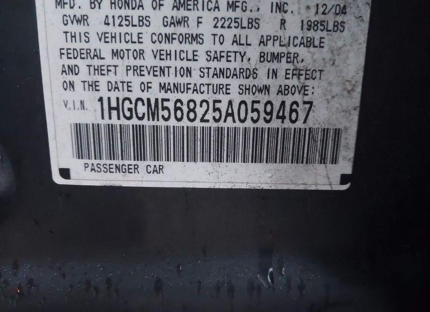 Photo 9 of 2005 Honda Accord 2.4 EX (VIN 1HGCM56825A059467)