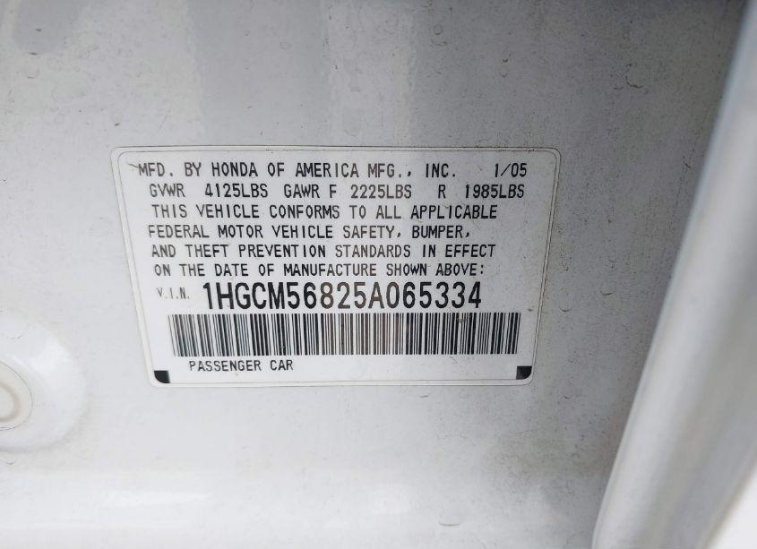 Photo 9 of 2005 Honda Accord 2.4 EX (VIN 1HGCM56825A065334)
