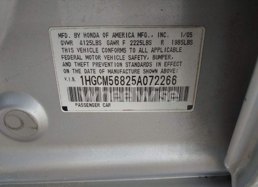 Photo 9 of 2005 Honda Accord 2.4 EX (VIN 1HGCM56825A072266)