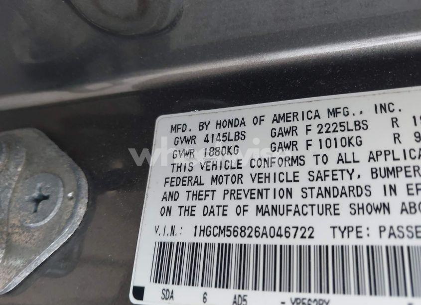 Photo 9 of 2006 Honda Accord 2.4 EX (VIN 1HGCM56826A046722)
