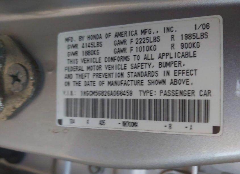 Photo 9 of 2006 Honda Accord 2.4 EX (VIN 1HGCM56826A068459)