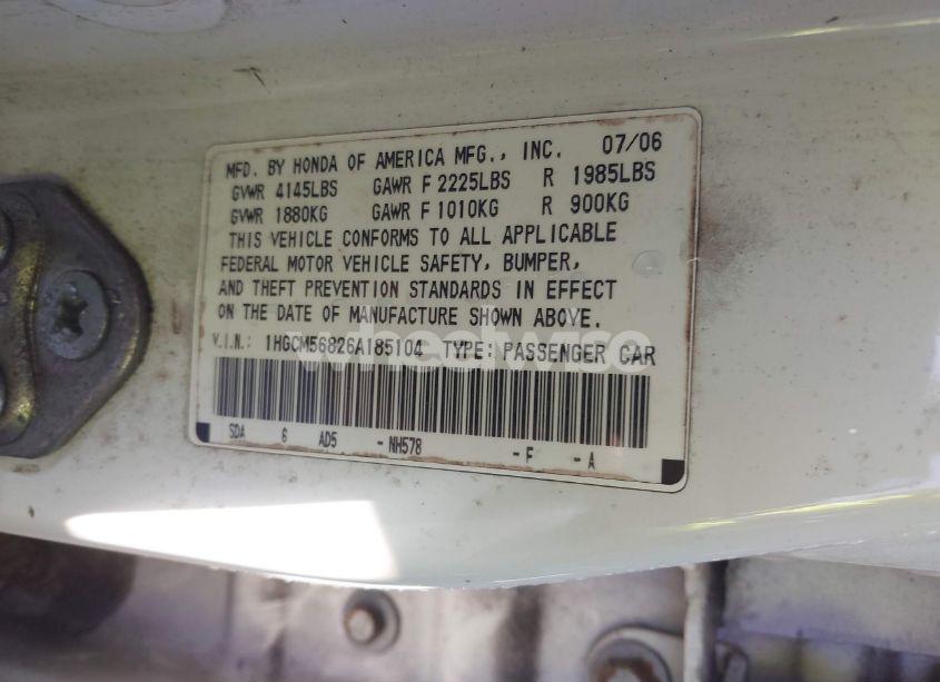 Photo 9 of 2006 Honda Accord 2.4 EX (VIN 1HGCM56826A185104)