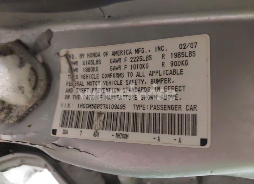 Photo 9 of 2007 Honda Accord 2.4 EX (VIN 1HGCM56827A109495)