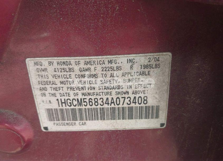 Photo 9 of 2004 Honda Accord 2.4 EX (VIN 1HGCM56834A073408)