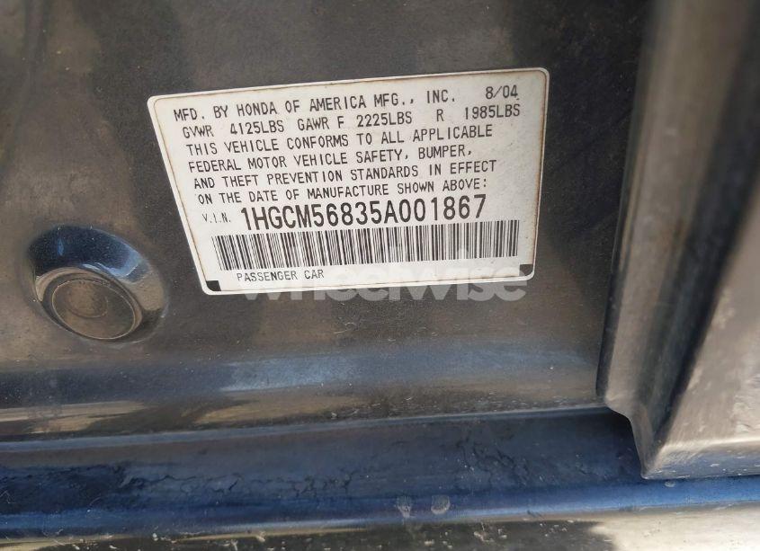 Photo 9 of 2005 Honda Accord 2.4 EX (VIN 1HGCM56835A001867)