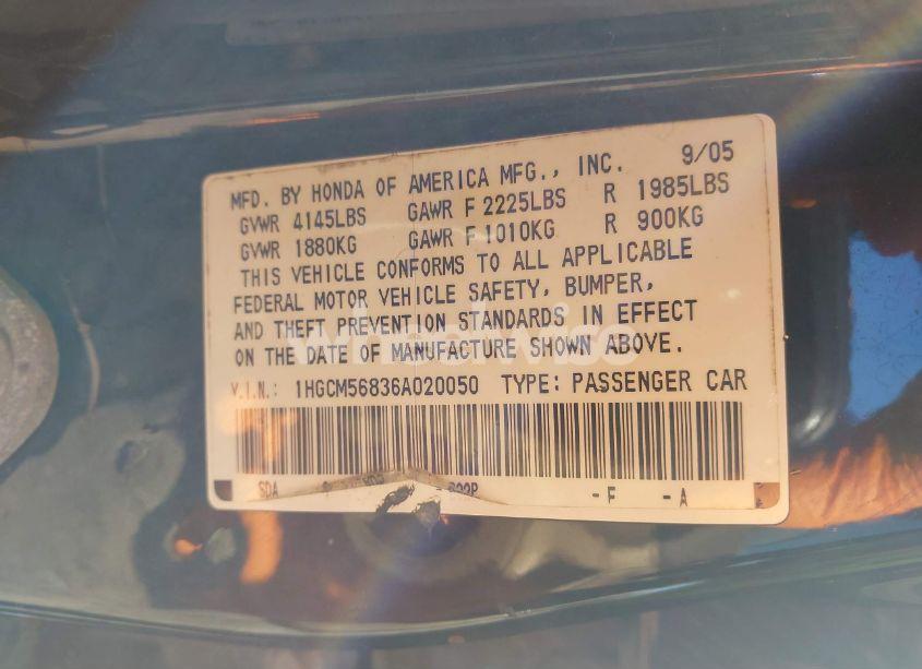 Photo 9 of 2006 Honda Accord 2.4 EX (VIN 1HGCM56836A020050)