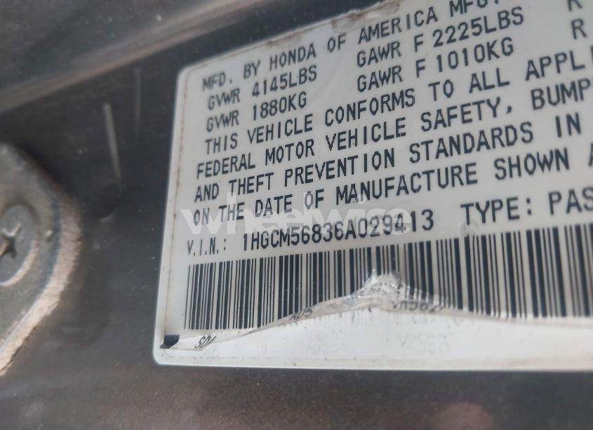 Photo 9 of 2006 Honda Accord 2.4 EX (VIN 1HGCM56836A029413)