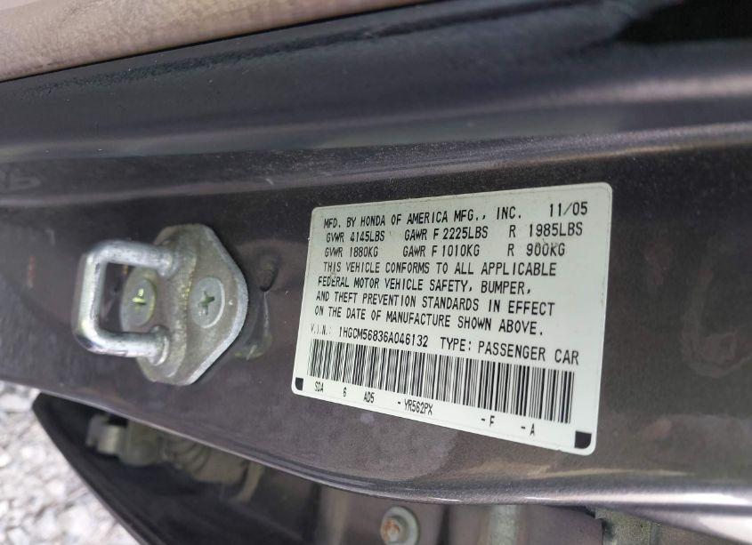 Photo 9 of 2006 Honda Accord 2.4 EX (VIN 1HGCM56836A046132)