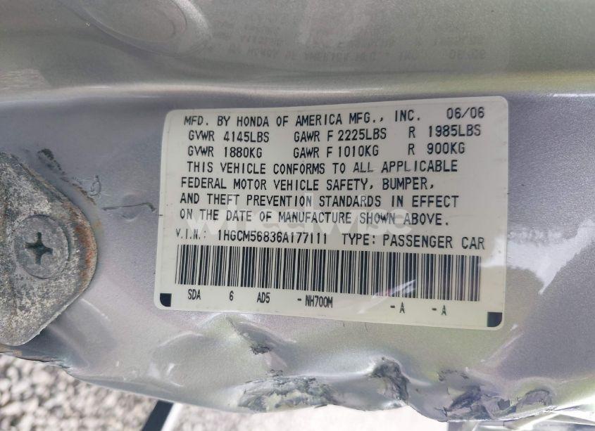 Photo 9 of 2006 Honda Accord 2.4 EX (VIN 1HGCM56836A177111)