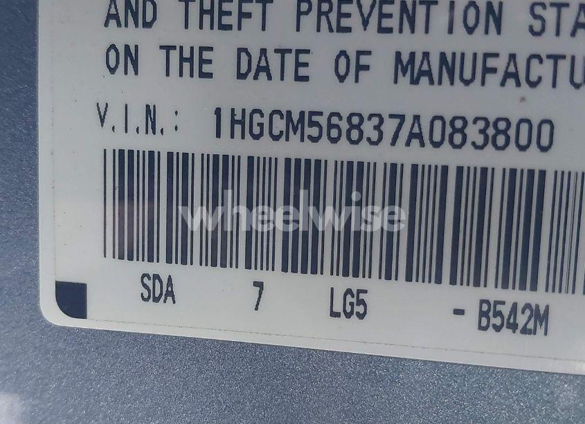 Photo 9 of 2007 Honda Accord 2.4 EX (VIN 1HGCM56837A083800)