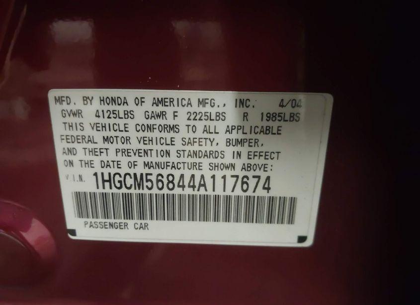 Photo 9 of 2004 Honda Accord 2.4 EX (VIN 1HGCM56844A117674)