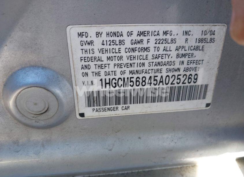 Photo 9 of 2005 Honda Accord 2.4 EX (VIN 1HGCM56845A025269)