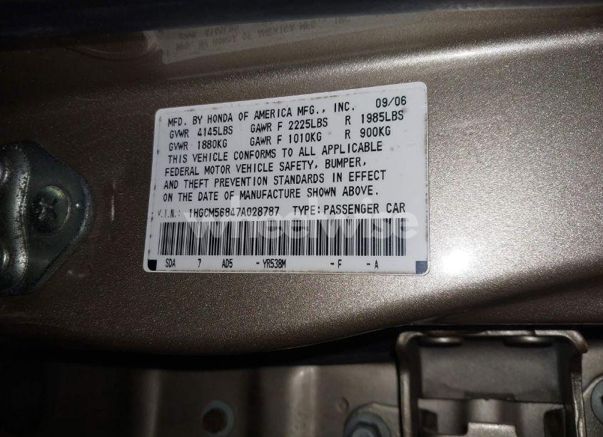 Photo 9 of 2007 Honda Accord 2.4 EX (VIN 1HGCM56847A028787)
