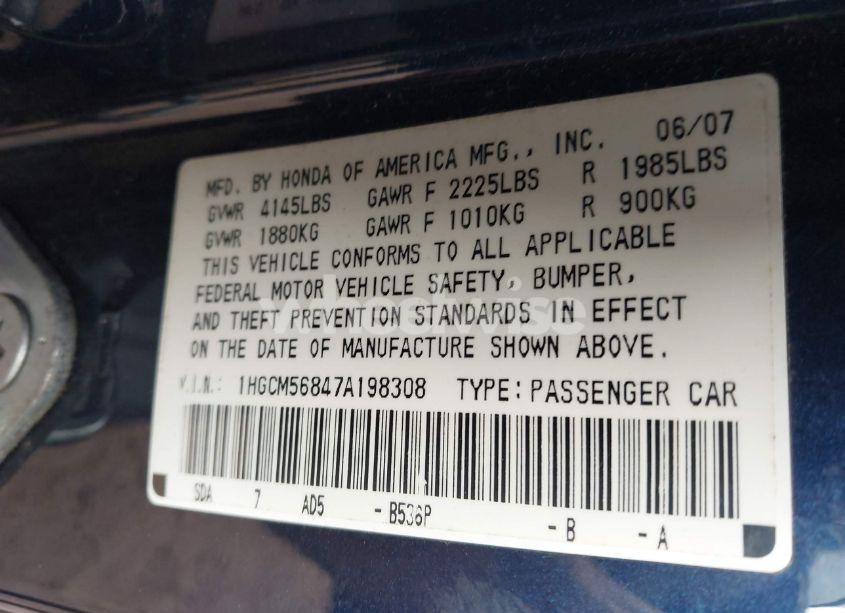 Photo 9 of 2007 Honda Accord 2.4 EX (VIN 1HGCM56847A198308)
