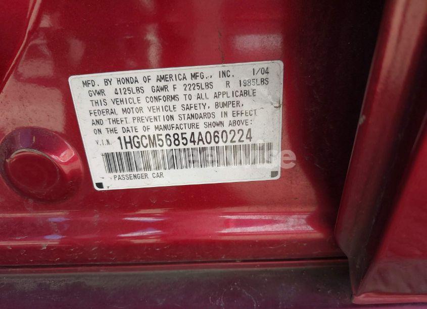 Photo 9 of 2004 Honda Accord 2.4 EX (VIN 1HGCM56854A060224)