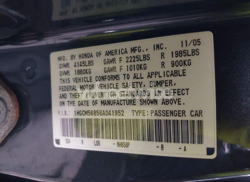 Photo 9 of 2006 Honda Accord 2.4 EX (VIN 1HGCM56856A041952)