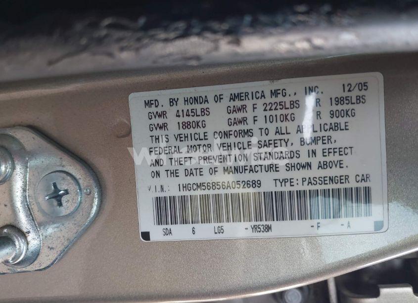 Photo 9 of 2006 Honda Accord 2.4 EX (VIN 1HGCM56856A052689)