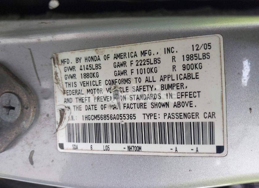 Photo 9 of 2006 Honda Accord 2.4 EX (VIN 1HGCM56856A055365)