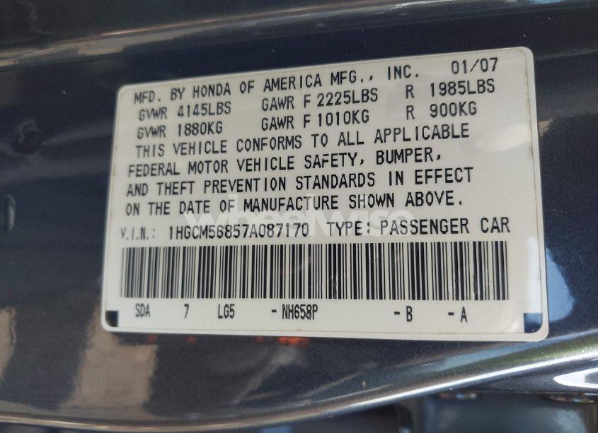 Photo 9 of 2007 Honda Accord 2.4 EX (VIN 1HGCM56857A087170)