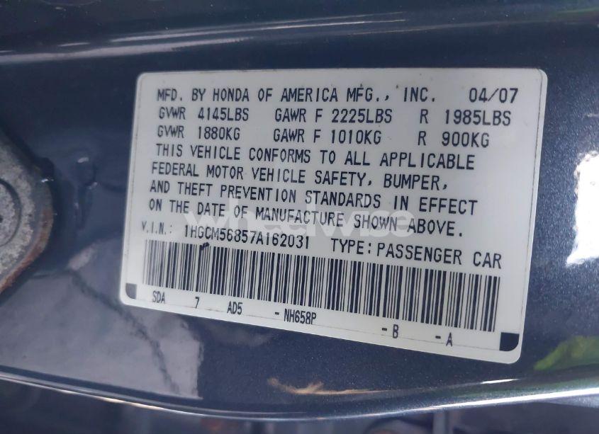 Photo 9 of 2007 Honda Accord 2.4 EX (VIN 1HGCM56857A162031)