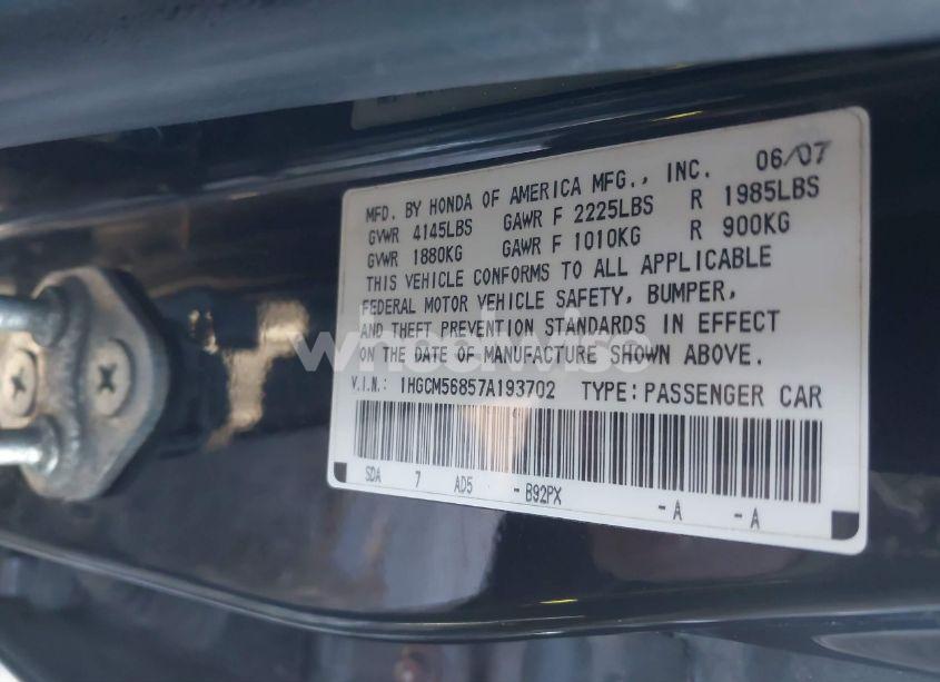 Photo 9 of 2007 Honda Accord 2.4 EX (VIN 1HGCM56857A193702)