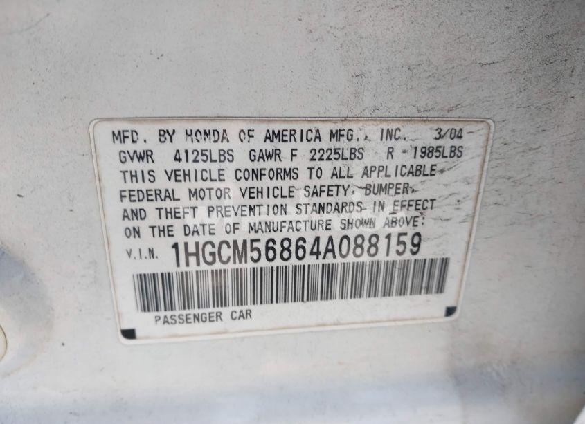 Photo 9 of 2004 Honda Accord 2.4 EX (VIN 1HGCM56864A088159)