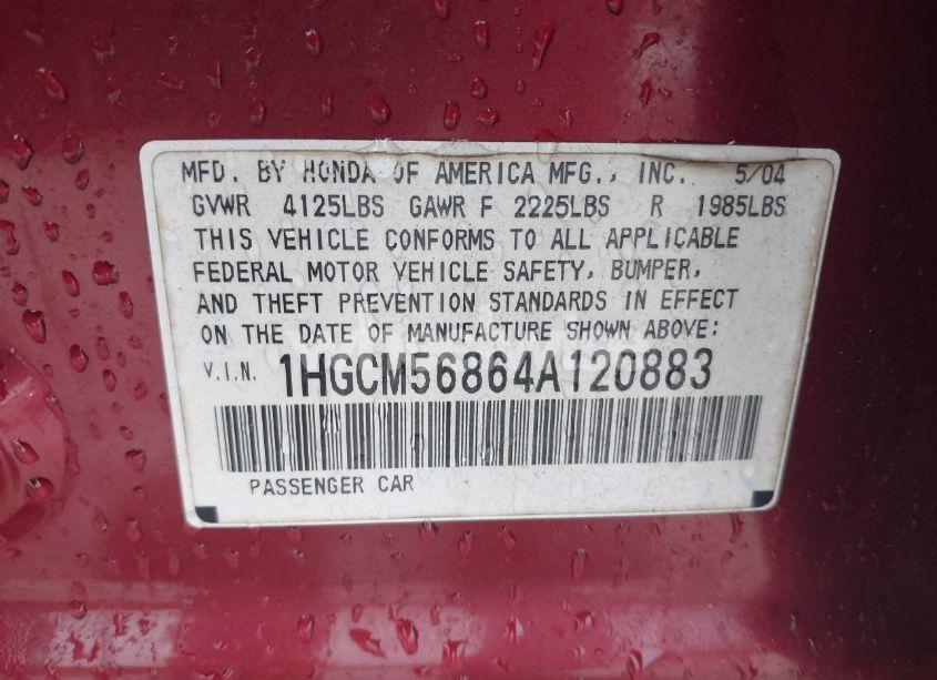 Photo 9 of 2004 Honda Accord 2.4 EX (VIN 1HGCM56864A120883)