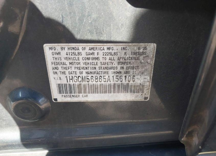 Photo 9 of 2005 Honda Accord 2.4 EX (VIN 1HGCM56865A156106)