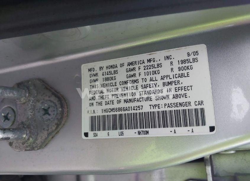 Photo 9 of 2006 Honda Accord 2.4 EX (VIN 1HGCM56866A014257)