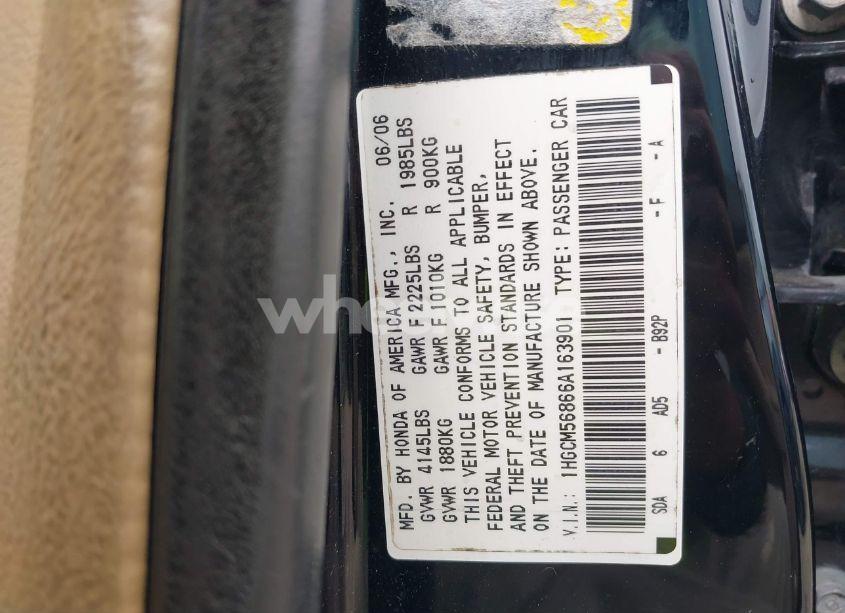 Photo 9 of 2006 Honda Accord 2.4 EX (VIN 1HGCM56866A163901)