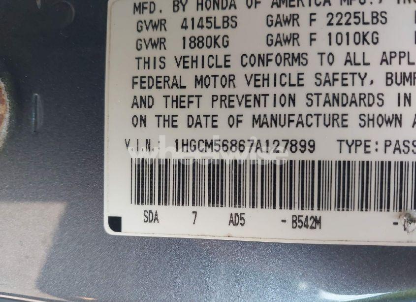 Photo 9 of 2007 Honda Accord 2.4 EX (VIN 1HGCM56867A127899)