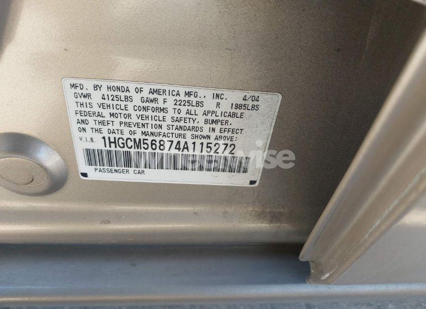 Photo 9 of 2004 Honda Accord 2.4 EX (VIN 1HGCM56874A115272)