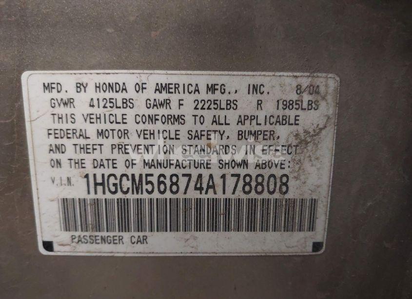 Photo 9 of 2004 Honda Accord 2.4 EX (VIN 1HGCM56874A178808)