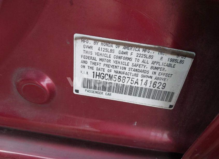 Photo 9 of 2005 Honda Accord 2.4 EX (VIN 1HGCM56875A141629)