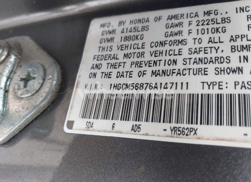 Photo 9 of 2006 Honda Accord 2.4 EX (VIN 1HGCM56876A147111)