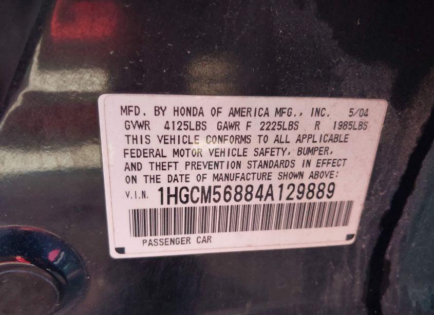 Photo 9 of 2004 Honda Accord 2.4 EX (VIN 1HGCM56884A129889)