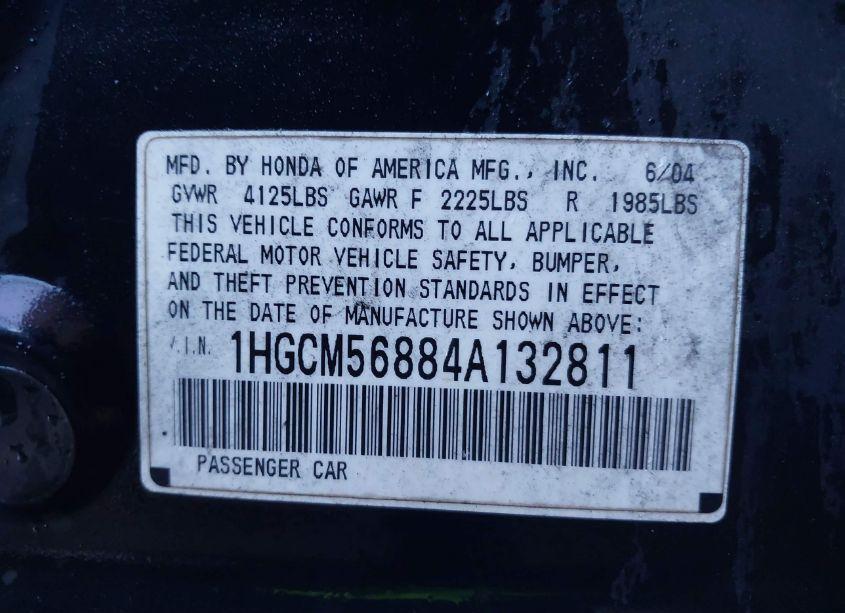 Photo 9 of 2004 Honda Accord 2.4 EX (VIN 1HGCM56884A132811)