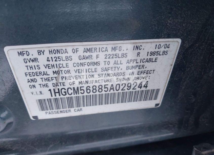 Photo 9 of 2005 Honda Accord 2.4 EX (VIN 1HGCM56885A029244)