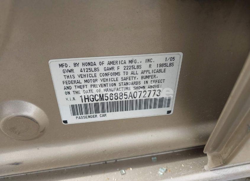 Photo 9 of 2005 Honda Accord 2.4 EX (VIN 1HGCM56885A072773)