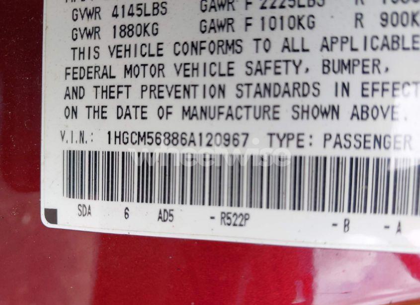 Photo 9 of 2006 Honda Accord 2.4 EX (VIN 1HGCM56886A120967)