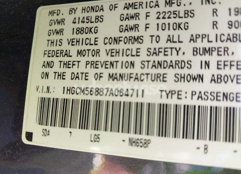 Photo 9 of 2007 Honda Accord 2.4 EX (VIN 1HGCM56887A064711)