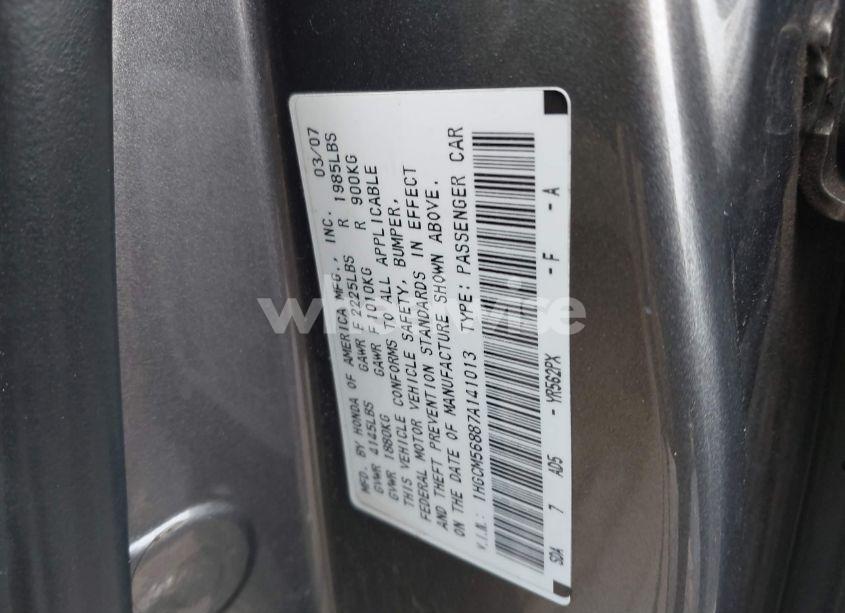 Photo 9 of 2007 Honda Accord 2.4 EX (VIN 1HGCM56887A141013)