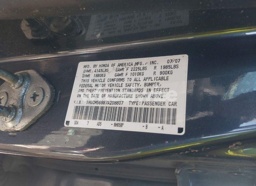 Photo 9 of 2007 Honda Accord 2.4 EX (VIN 1HGCM56887A208807)